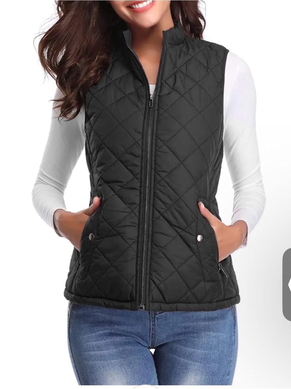 Quilted Black Sleeveless Jacket Vest
